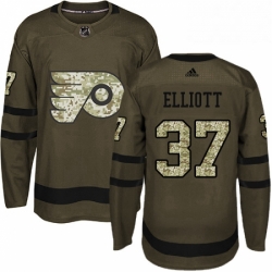 Mens Adidas Philadelphia Flyers 37 Brian Elliott Authentic Green Salute to Service NHL Jersey 