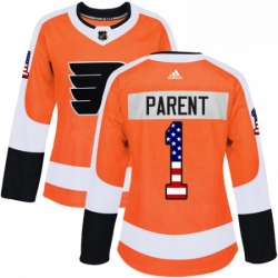 Womens Adidas Philadelphia Flyers 1 Bernie Parent Authentic Orange USA Flag Fashion NHL Jersey 