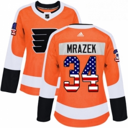 Womens Adidas Philadelphia Flyers 34 Petr Mrazek Authentic Orange USA Flag Fashion NHL Jersey 