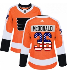 Womens Adidas Philadelphia Flyers 36 Colin McDonald Authentic Orange USA Flag Fashion NHL Jersey 