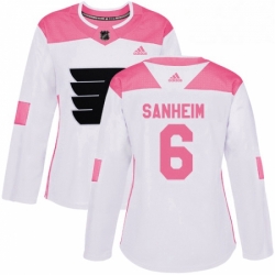 Womens Adidas Philadelphia Flyers 6 Travis Sanheim Authentic WhitePink Fashion NHL Jersey 