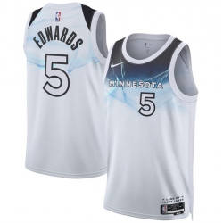 Men Minnesota Timberwolves 5 Anthony Edwards White 2024 25 City Edition Stitched Jersey