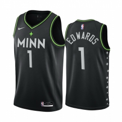 Men Nike Minnesota Timberwolves 1 Anthony Edwards Black NBA Swingman 2020 21 City Edition Jersey