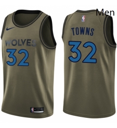 Mens Nike Minnesota Timberwolves 32 Karl Anthony Towns Swingman Green Salute to Service NBA Jersey