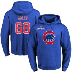 Men Chicago Cubs 68 Jorge Soler Blue 2016 World Series Champions Primary Logo Pullover MLB Hoodie