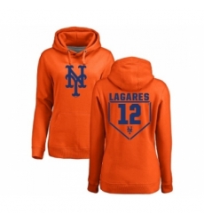 MLB Women Nike New York Mets 12 Juan Lagares Orange RBI Pullover Hoodie