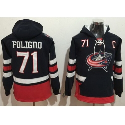 Men Columbus Blue Jackets 71 Nick Foligno Navy Blue Name  26 Number Pullover NHL Hoodie