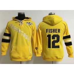 Nashville Predators 12 Mike Fisher Yellow Women Old Time Heidi Hoodie NHL Hoodie