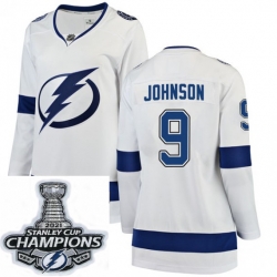 Women Adidas Tampa Bay Lightning 9 Tyler Johnson Premier White Home NHL Stitched 2021 Stanley Cup Champions Patch Jersey