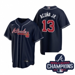 Men Nike Atlanta Braves 13 Ronald Acuna Jr Navy Alternate Stitched Baseball Stitched MLB 2021 Champions Patch Jersey