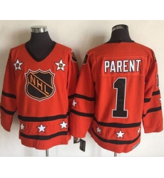 1972-81 NHL All-Star #1 Bernie Parent Orange CCM Throwback Stitched Vintage Hockey Jersey