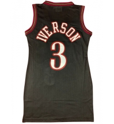 Women 76ers 3 Allen Iverson Dress Stitched Jersey Black II