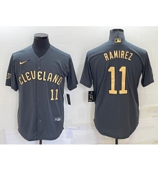 Men Cleveland Guardians 11 Jose Ramirez 2022 All Star Charcoal Cool Base Stitched Baseball Jersey 2