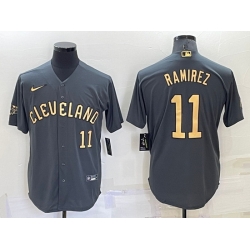 Men Cleveland Guardians 11 Jose Ramirez 2022 All Star Charcoal Cool Base Stitched Baseball Jersey 2