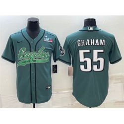 Men Philadelphia Eagles 55 Brandon Graham Green With Super Bowl LVII Patch Cool Base Stitched Baseball Jersey