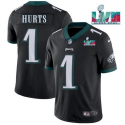 Men Women Youth Toddler Philadelphia Eagles 1 Jalen Hurts Black Super Bowl LVII Patch Vapor Untouchable Limited Stitched Jersey