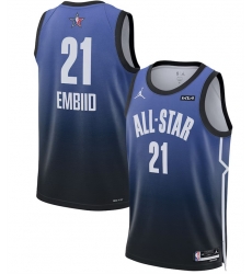 Men 2023 All Star 21 Joel Embiid Blue Game Swingman Stitched Basketball Jersey