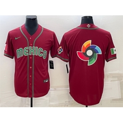 Men Mexico Baseball 2023 Red World Baseball Big Logo With Patch Classic Replica Stitched JerseyS