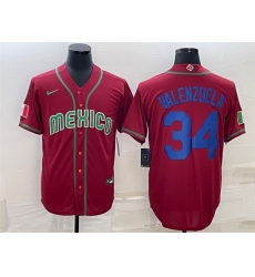 Men Mexico Baseball 34 Fernando Valenzuela 2023 Red Blue World Baseball Classic Stitched Jersey