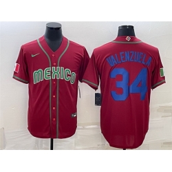 Men Mexico Baseball 34 Fernando Valenzuela 2023 Red Blue World Baseball Classic Stitched Jersey