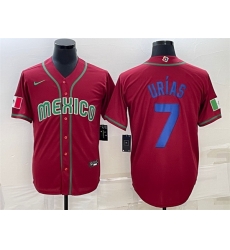 Men Mexico Baseball 7 Julio Urias 2023 Red Blue World Baseball Classic Replica Stitched Jersey 7