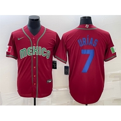 Men Mexico Baseball 7 Julio Urias 2023 Red Blue World Baseball Classic Replica Stitched Jersey 7