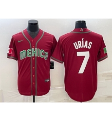 Men Mexico Baseball 7 Julio Urias 2023 Red World Baseball Classic Replica Stitched Jersey IIII