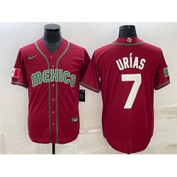 Men Mexico Baseball 7 Julio Urias 2023 Red World Baseball Classic Replica Stitched Jersey IIII