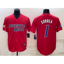 Men Puerto Rico Baseball 1 Carlos Correa 2023 Red World Baseball Classic Replica Stitched Jersey