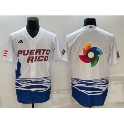 Men Puerto Rico Baseball 2023 White World Baseball Big Logo With Patch Classic Replica Stitched Jersey