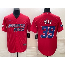 Men Puerto Rico Baseball 39 Edwin D EDaz 2023 Red World Baseball Classic Replica Stitched Jersey