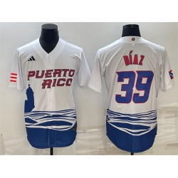 Men Puerto Rico Baseball 39 Edwin D EDaz 2023 White World Baseball Classic Replica Stitched Jersey