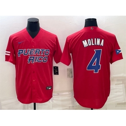 Men Puerto Rico Baseball 4 Yadier Molina 2023 Red World Baseball Classic Replica Stitched Jersey