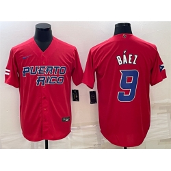 Men Puerto Rico Baseball 9 Javier Baez 2023 Red World Baseball Classic Replica Stitched Jersey