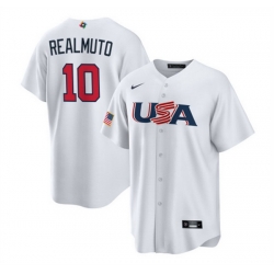 Men USA Baseball 10 J T  Realmuto 2023 White World Baseball Classic Replica Stitched Jersey