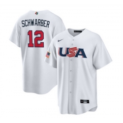 Men USA Baseball 12 Kyle Schwarber 2023 White World Baseball Classic Replica Stitched Jersey