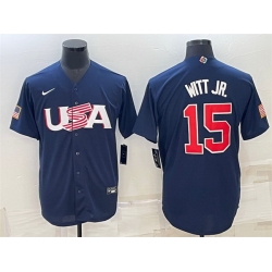 Men USA Baseball 15 Bobby Witt Jr  2023 Navy World Baseball Classic Replica Stitched Jersey