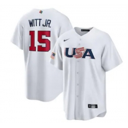 Men USA Baseball 15 Bobby Witt Jr  2023 White World Baseball Classic Replica Stitched Jersey