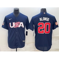 Men USA Baseball 20 Pete Alonso 2023 Navy World Baseball Classic Replica Stitched Jersey