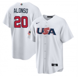 Men USA Baseball 20 Pete Alonso 2023 White World Baseball Classic Replica Stitched Jersey