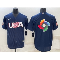 Men USA Baseball 2023 Navy World Baseball Big Logo Classic Replica Stitched Jersey