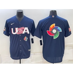 Men USA Baseball 2023 Navy World Baseball Big Logo Classic Replica Stitched JerseyS