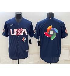 Men USA Baseball 2023 Navy World Baseball Big Logo With Patch Classic Replica Stitched Jersey