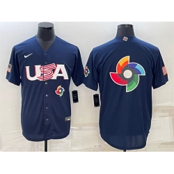 Men USA Baseball 2023 Navy World Baseball Big Logo With Patch Classic Replica Stitched Jersey