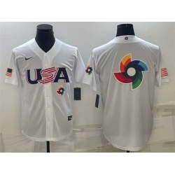 Men USA Baseball 2023 White World Baseball Big Logo With Patch Classic Replica Stitched Jersey