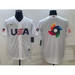 Men USA Baseball 2023 White World Baseball Big Logo With Patch Classic Replica Stitched Jerseys