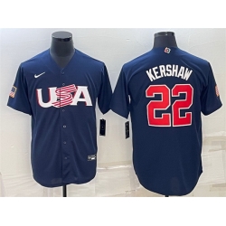 Men USA Baseball 22 Clayton Kershaw 2023 Navy World Baseball Classic Replica Stitched Jersey