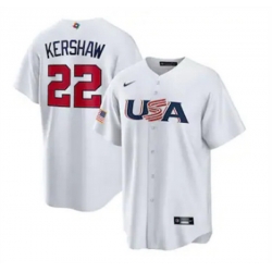 Men USA Baseball 22 Clayton Kershaw 2023 White World Baseball Classic Replica Stitched Jersey