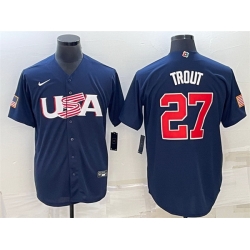 Men USA Baseball 27 Mike Trout 2023 Navy World Baseball Classic Replica Stitched Jersey