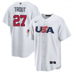 Men USA Baseball 27 Mike Trout 2023 White World Baseball Classic Replica Stitched Jersey